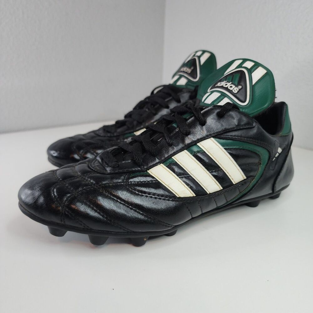 VTG Adidas Stratos SL 045466 Soccer Cleats Black Green White Leather US 12 1998